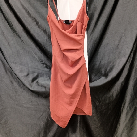 Rust Orange Draped Mini Dress - Picture 7 of 16